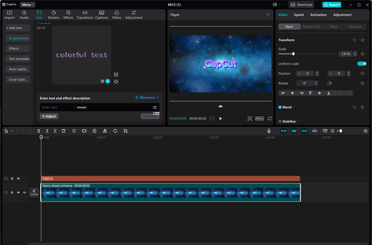 Interface of the CapCut desktop video editor—best alternative to Photoshop for image background extension
