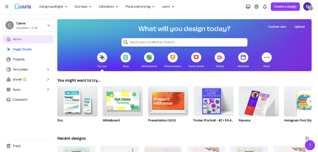 Canva interface - a popular colour matching tool online
