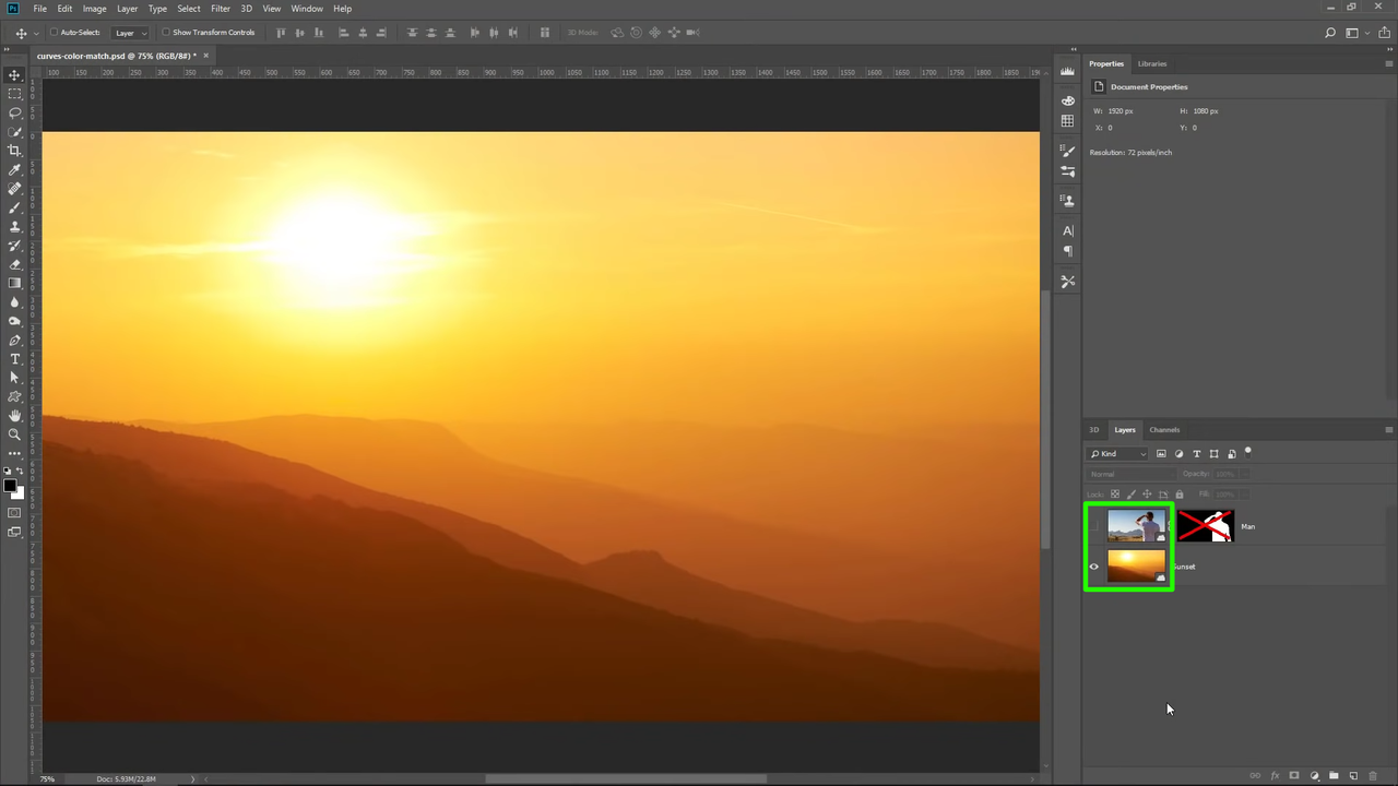 Opening both images for color matching in Photoshop