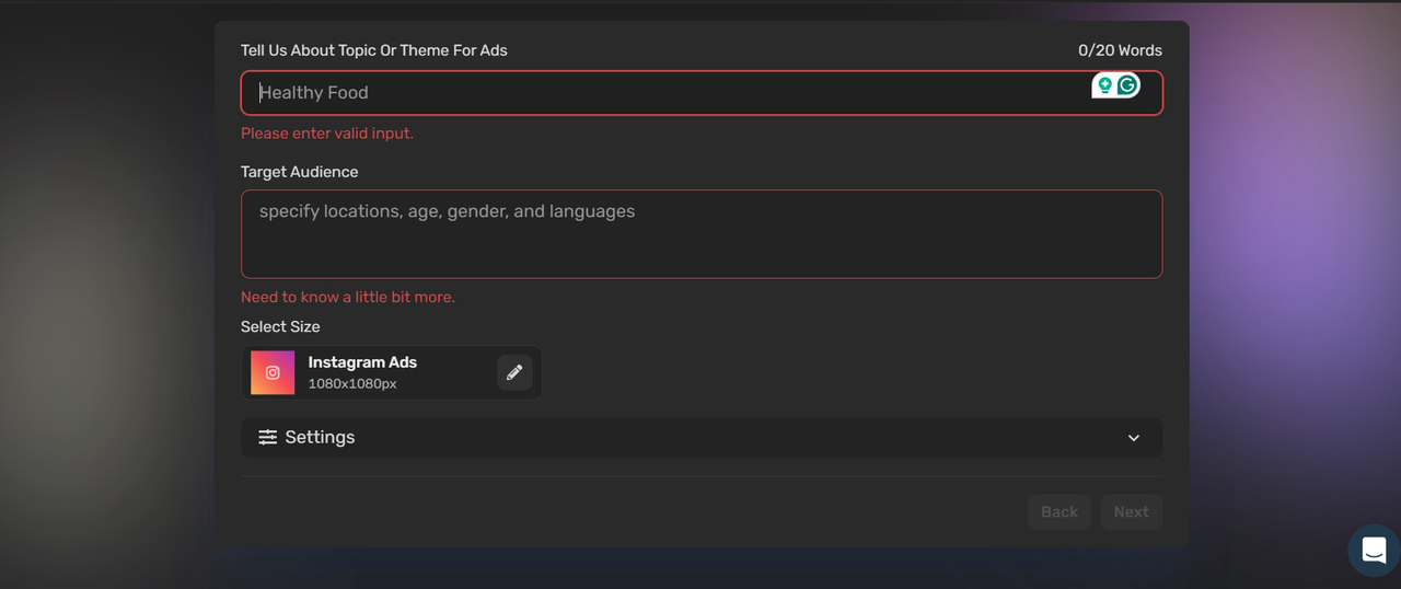 Pinadaling AI Ad Generator