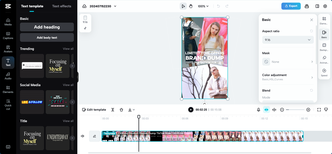 在線使用CapCut進行編輯
