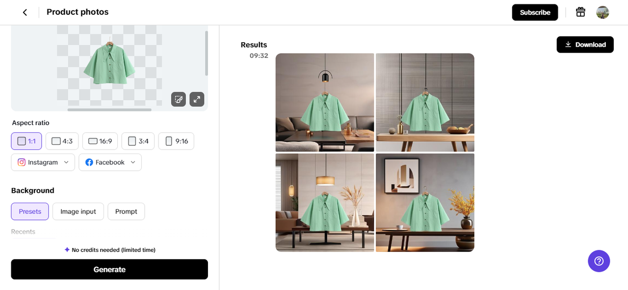 상품 사진 배경 생성