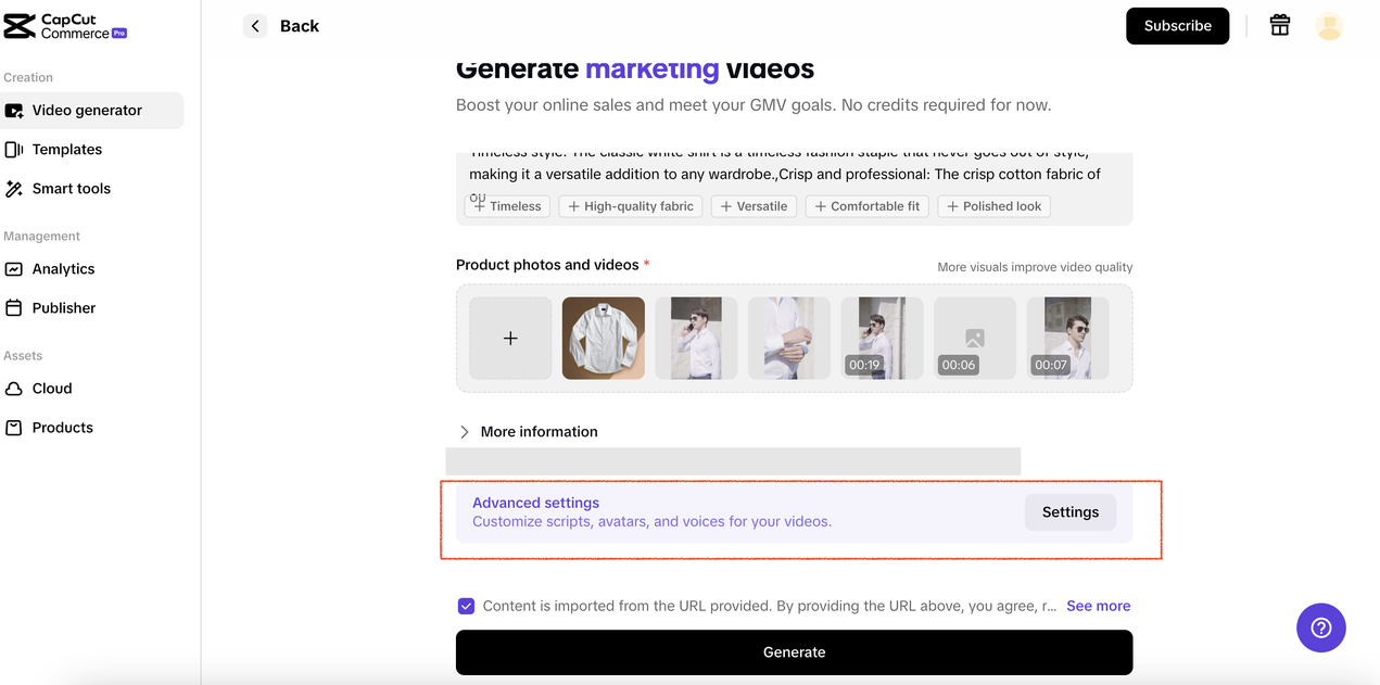 Personalizza con impostazioni avanzate
