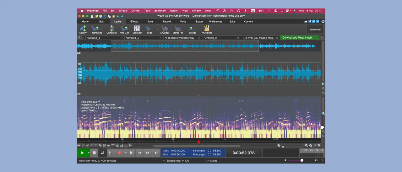Interface of WavePad – the free program to edit music on your desktop