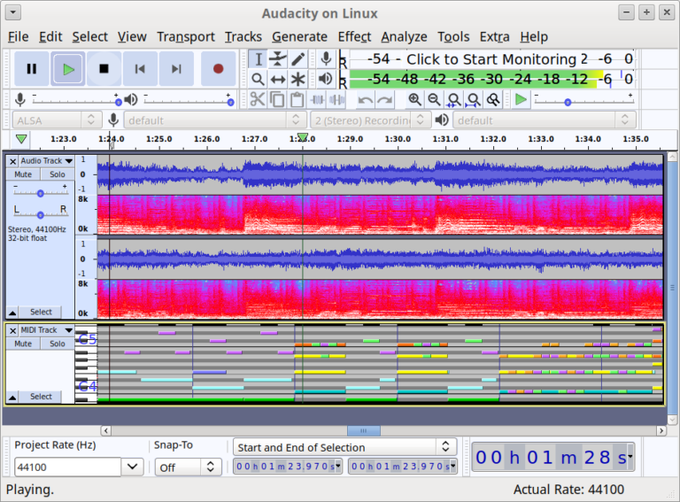 Interface of the Audacity– the free MP3 editing software