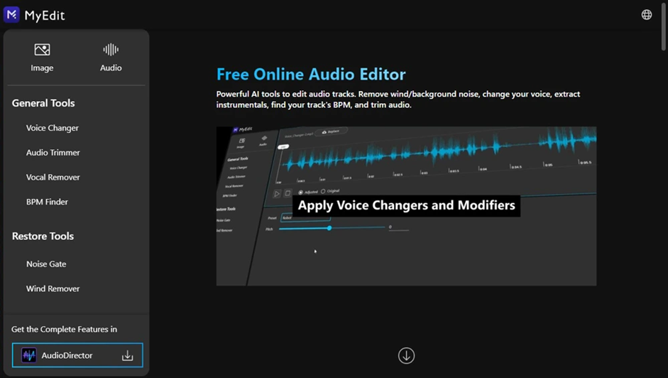Interface of MyEdit showing the various tools for precise audio editing 