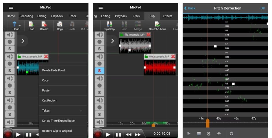 Image showing audio editing features of MixPad Multitrack Mixer - MP3 editor free to download for mobile 