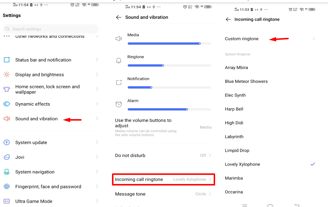 Showing how to customize ringtone on Android