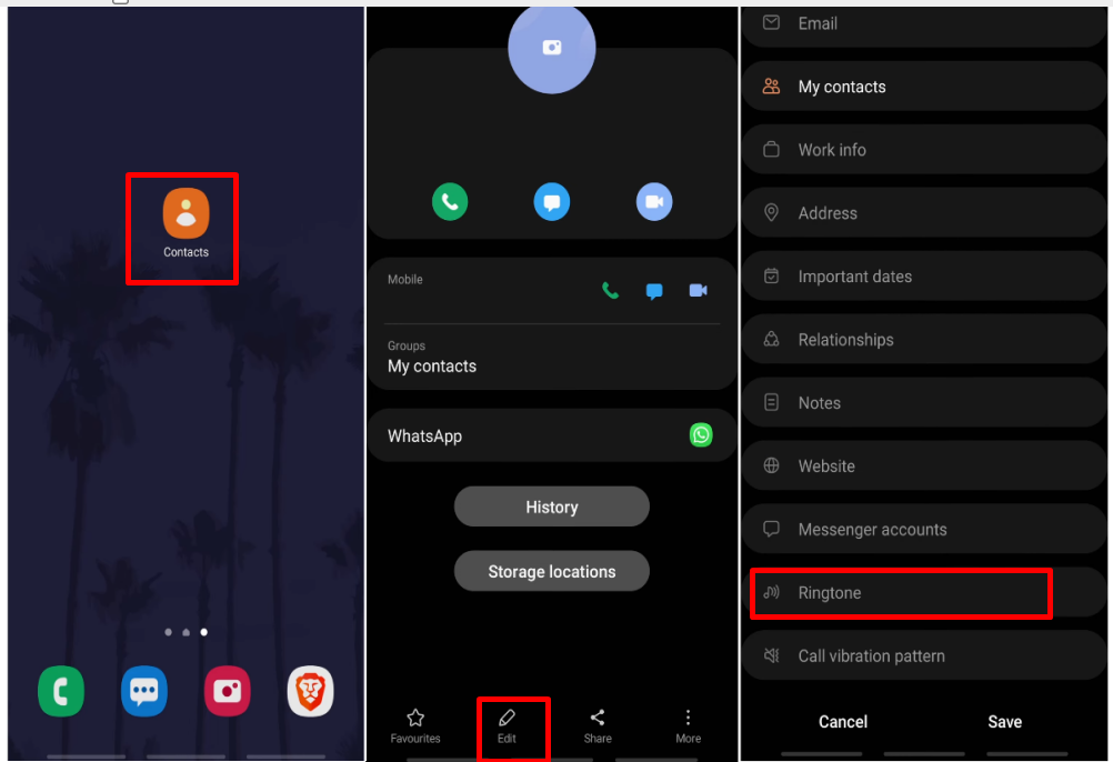 Showing how to customize ringtone for a single contact on Android