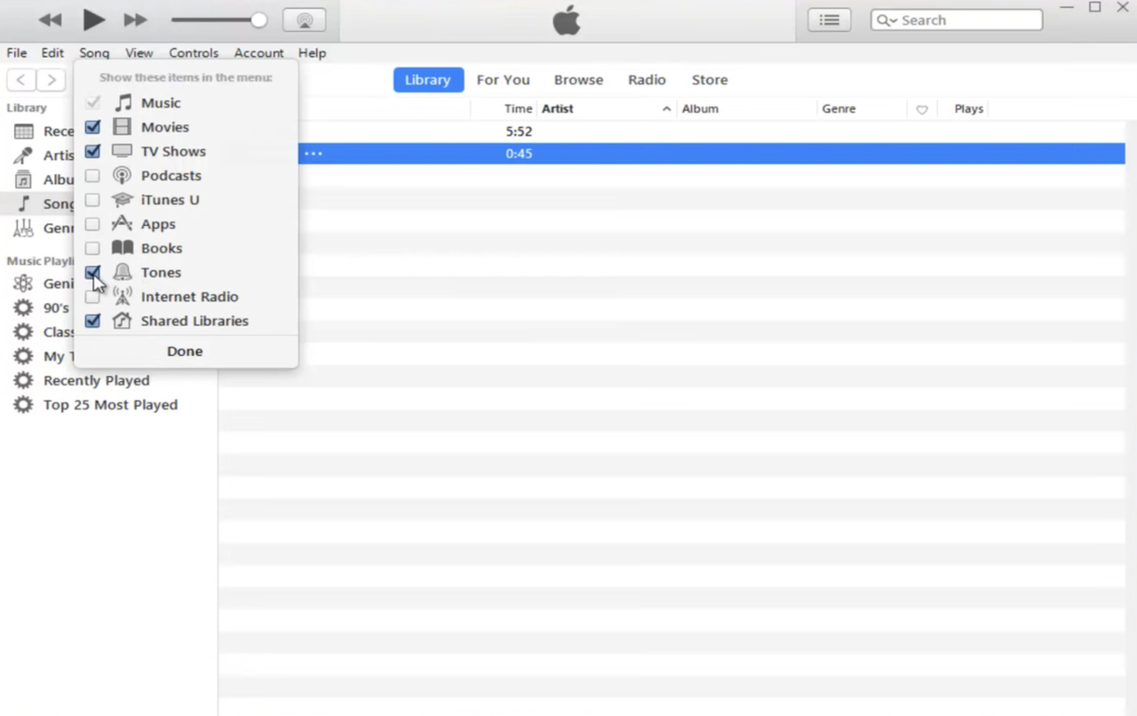 Interface of iTunes - an effective way to put music as a ringtone on iPhone