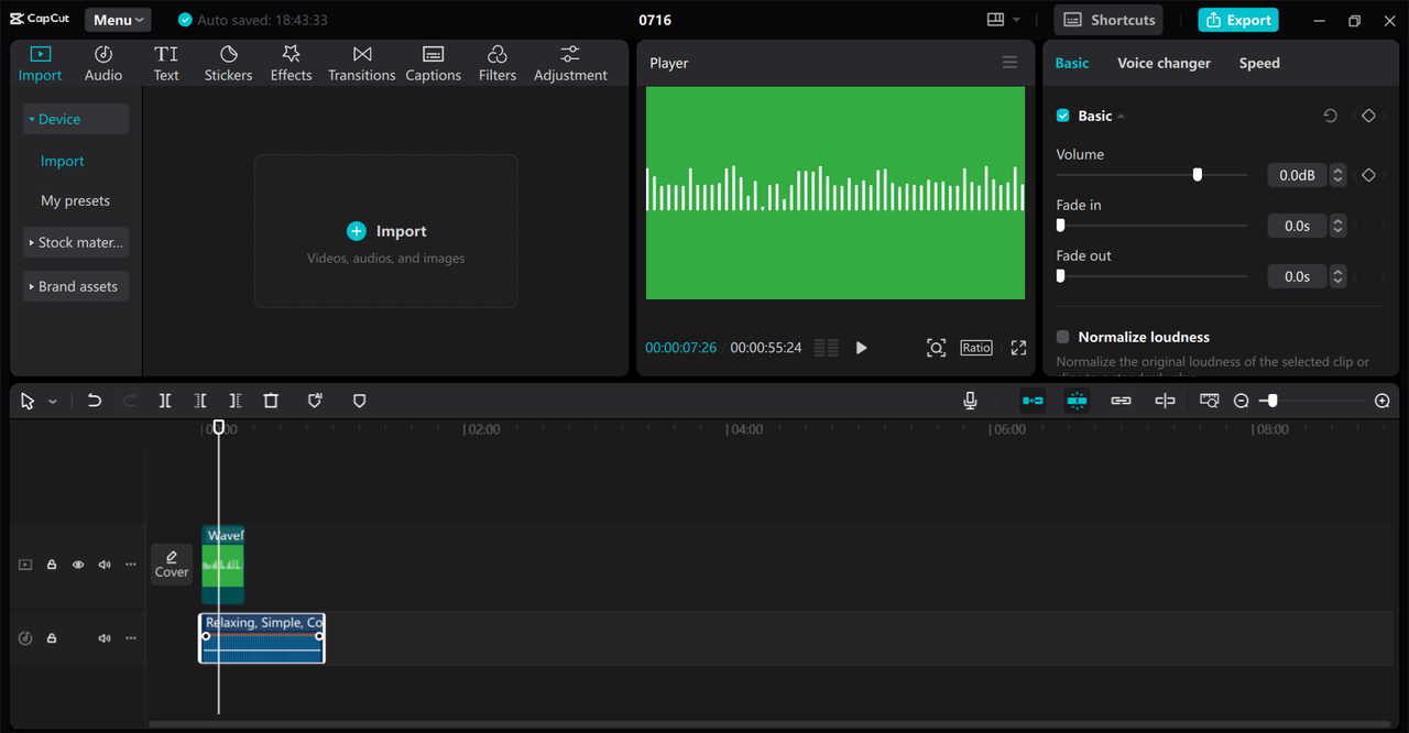 Editing interface of the CapCut desktop video editor - perfect tool to create custom ringtones