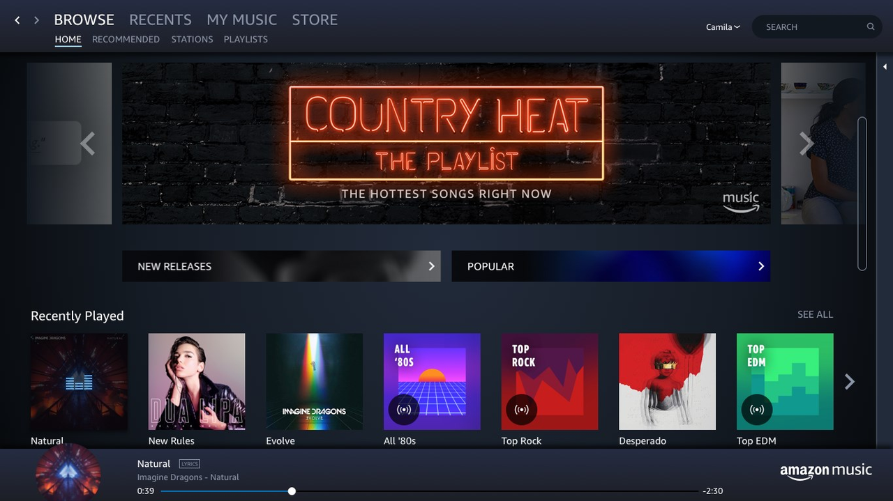 Interface Amazon Music