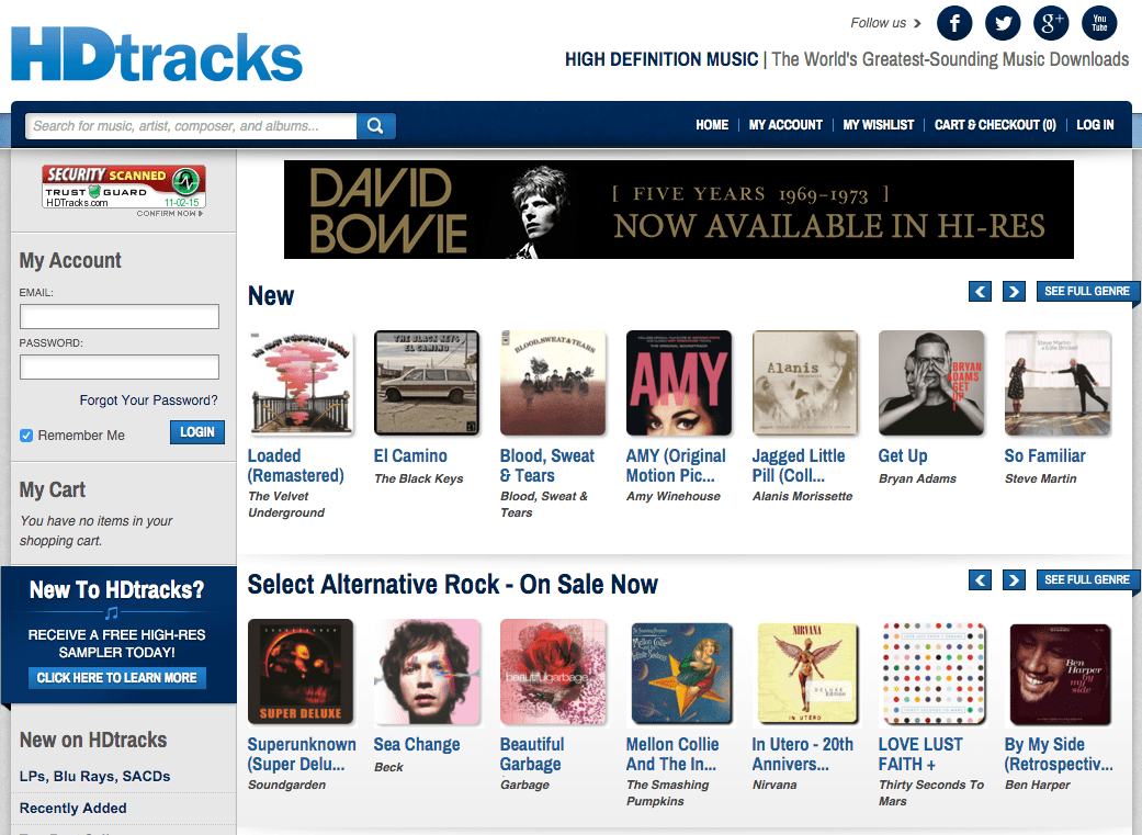 Interface of HDtracks– the popular platforms to get music downloaded on your device