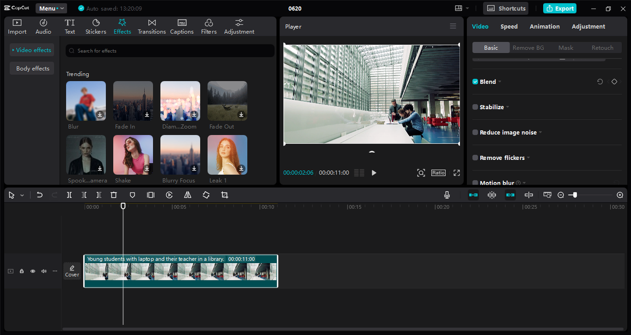 Interface of the Capcut desktop video editor - the best tool to shrink MKV file size