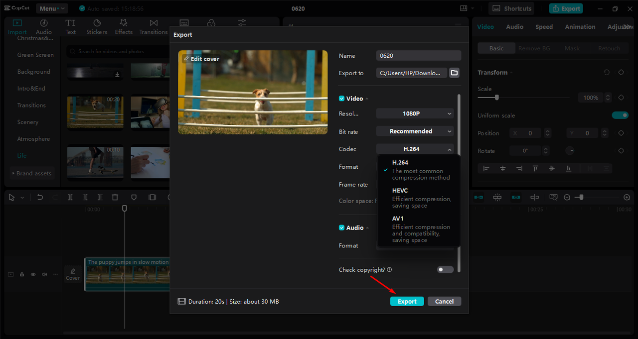 Exporting compressed MKV video from the CapCut desktop video editor 