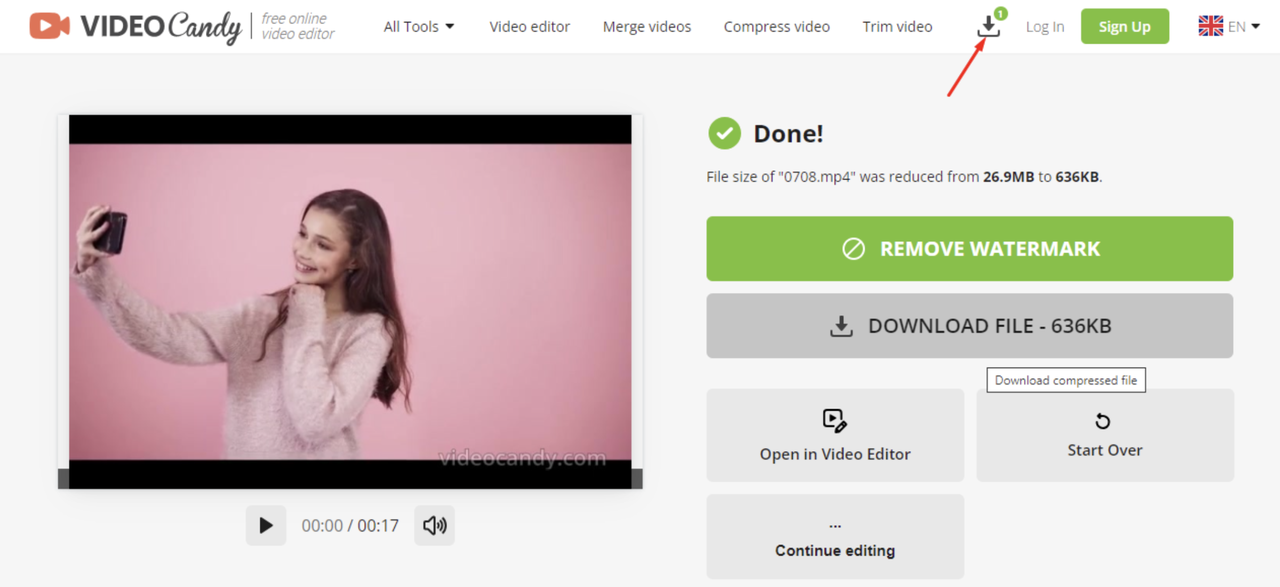 Interface of Video candy - the best editor to make MKV files smaller online