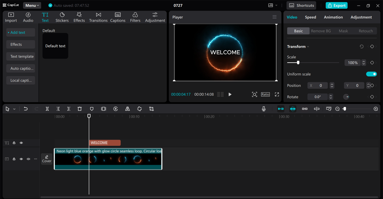 Editing interface of the CapCut desktop video editor - a perfect tool to reframe video