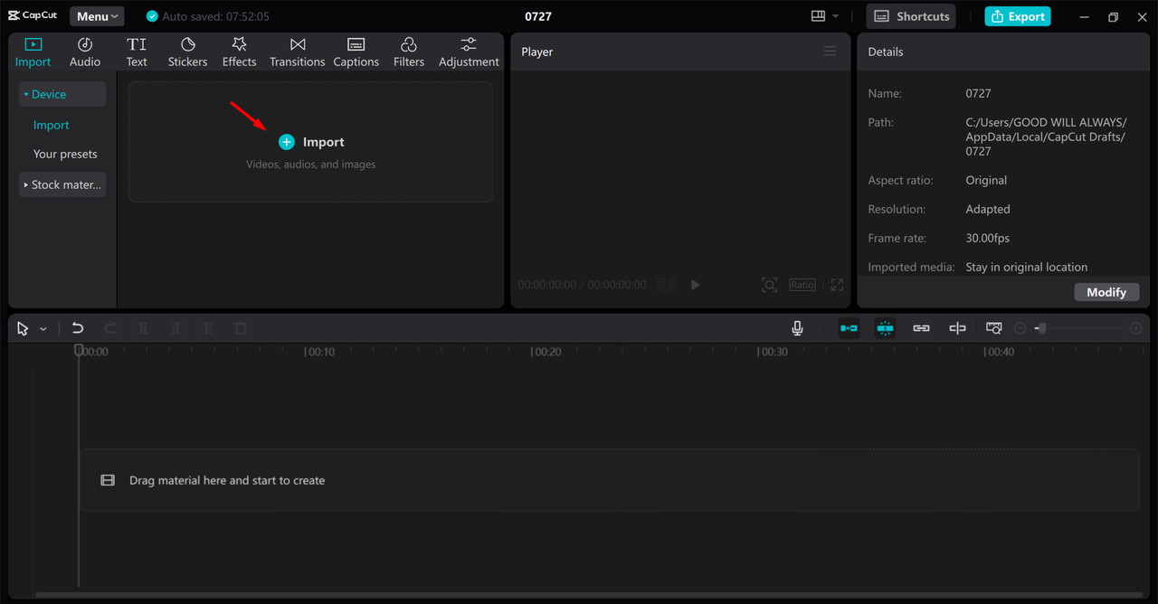  Importing video from the device to the CapCut desktop video editor