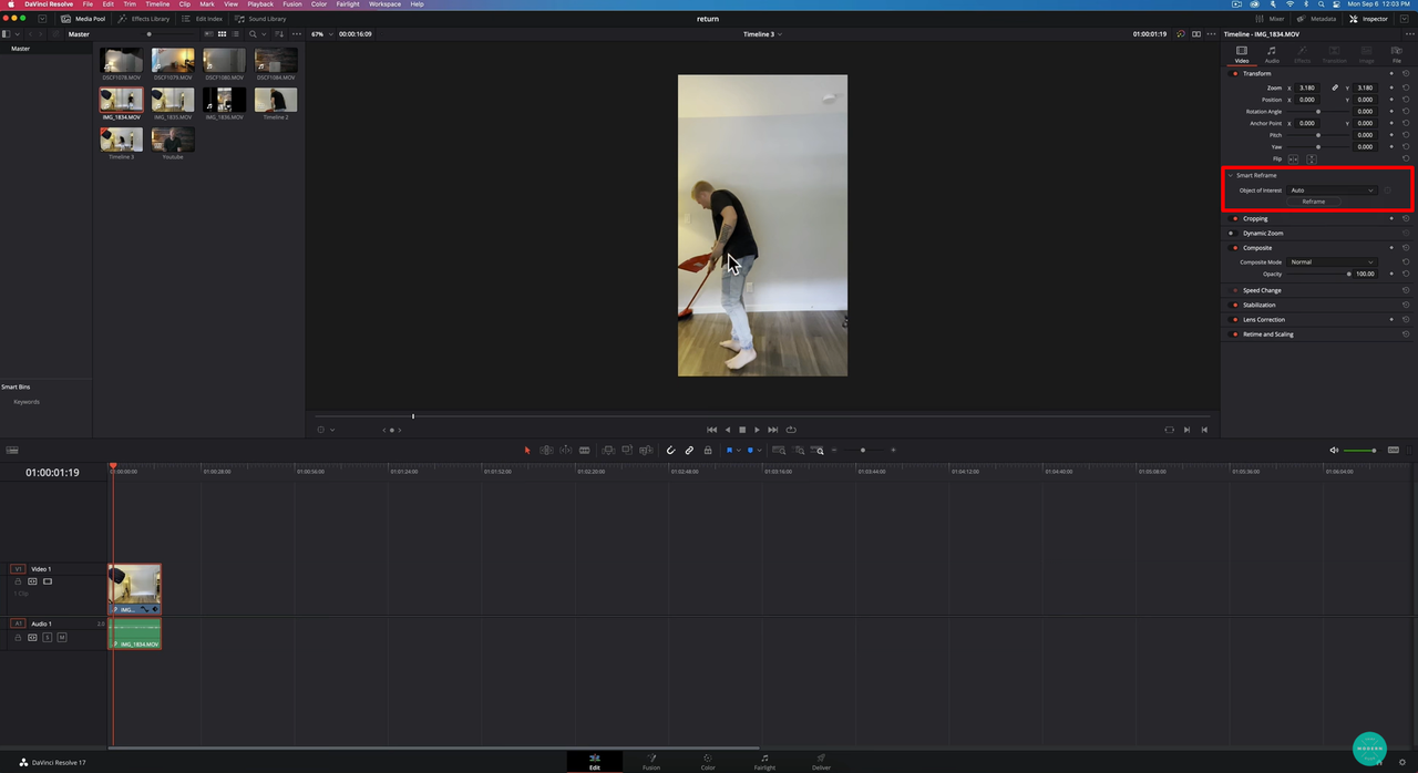 Interface of the Adobe Premiere Pro - a well-known video reframer 