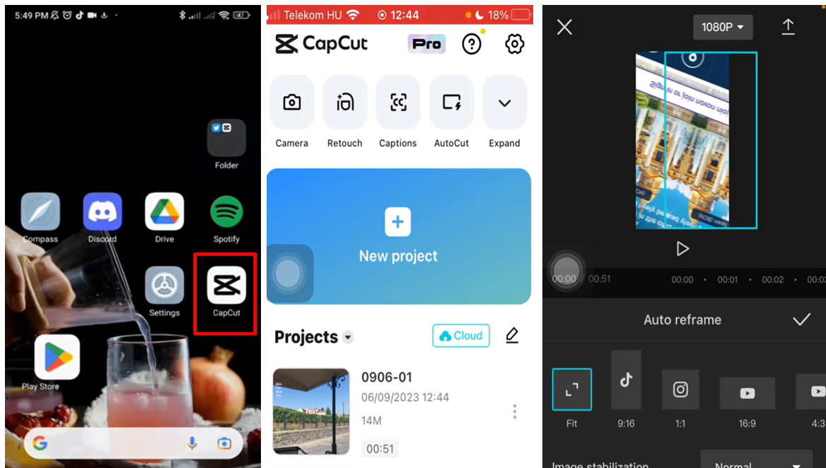 Reframing your videos in the CapCut mobile app