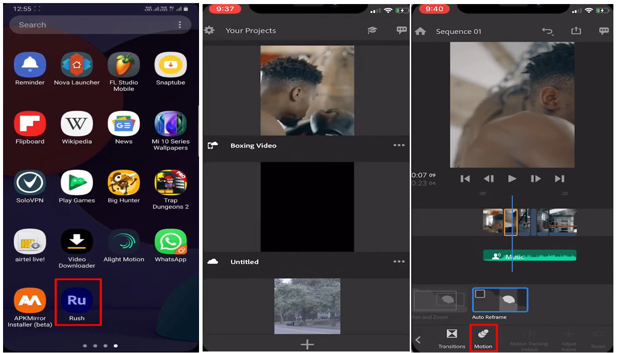 Interface of Adobe Premiere Rush app