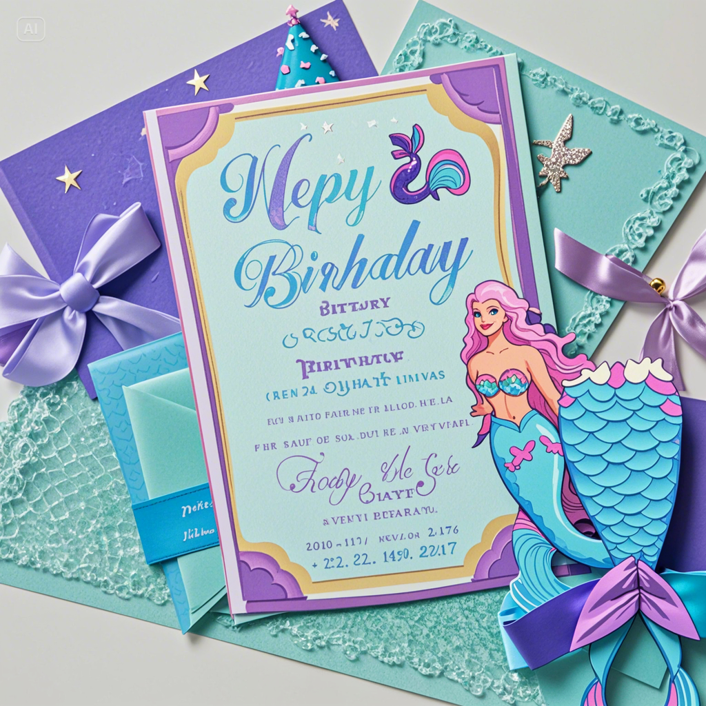 12 Biglietti D'invito Per Compleanno A Tema Sirena Con Glitter E Buste – Formato DIN A6 + C6 – Made In Germany