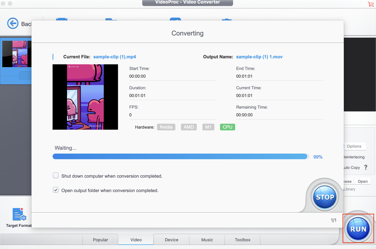 VideoProc Converter start conversion