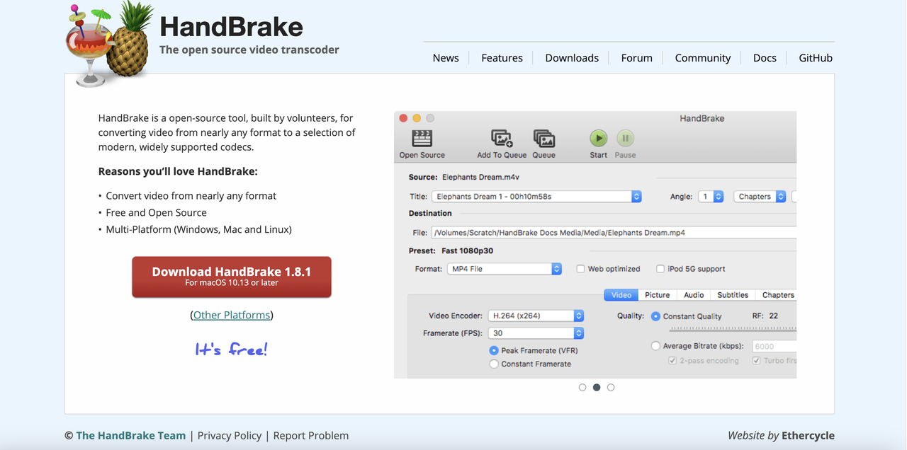 HandBrake homepage