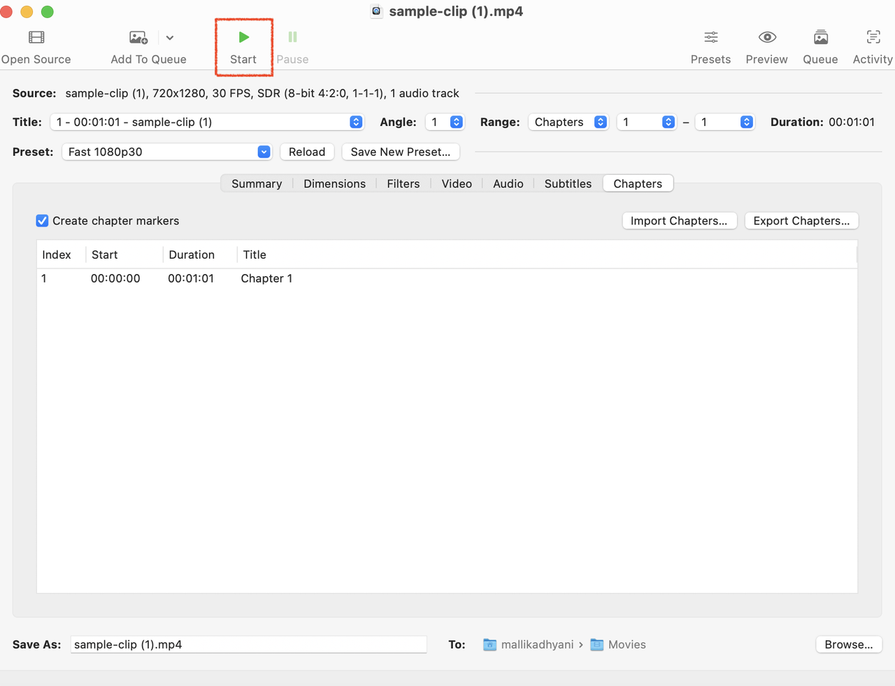 HandBrake start encoding