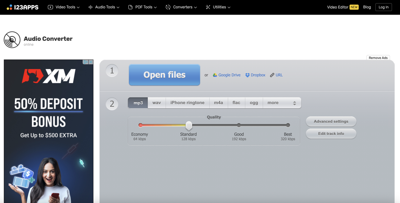 Online-Audio-Convert homepage