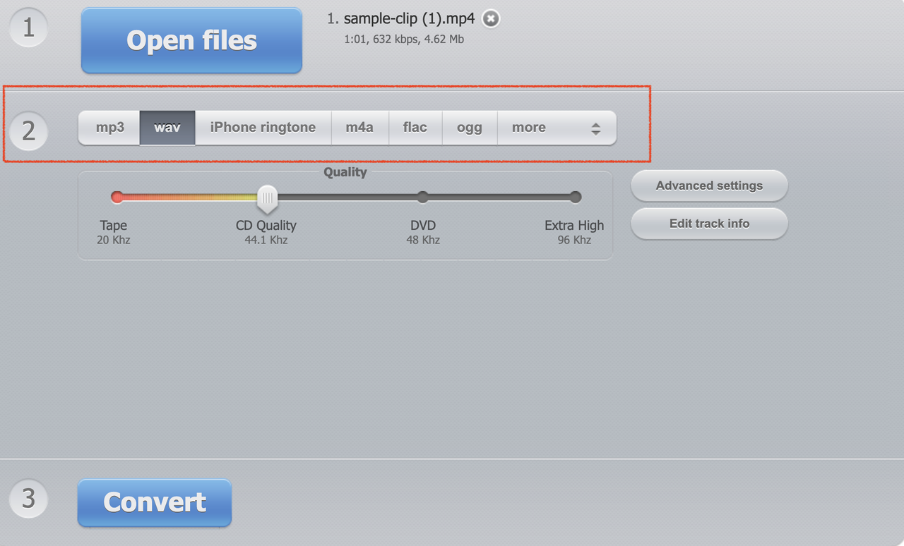 Online-Audio-Convert select format
