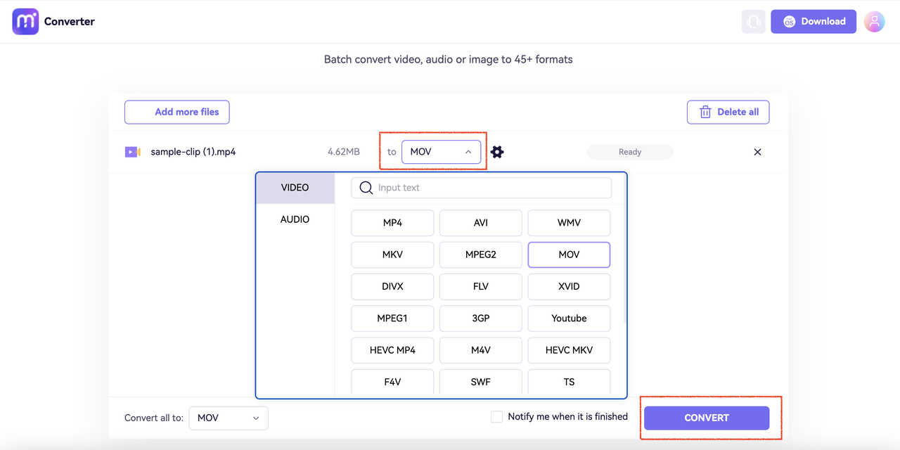 Media.io choose output format