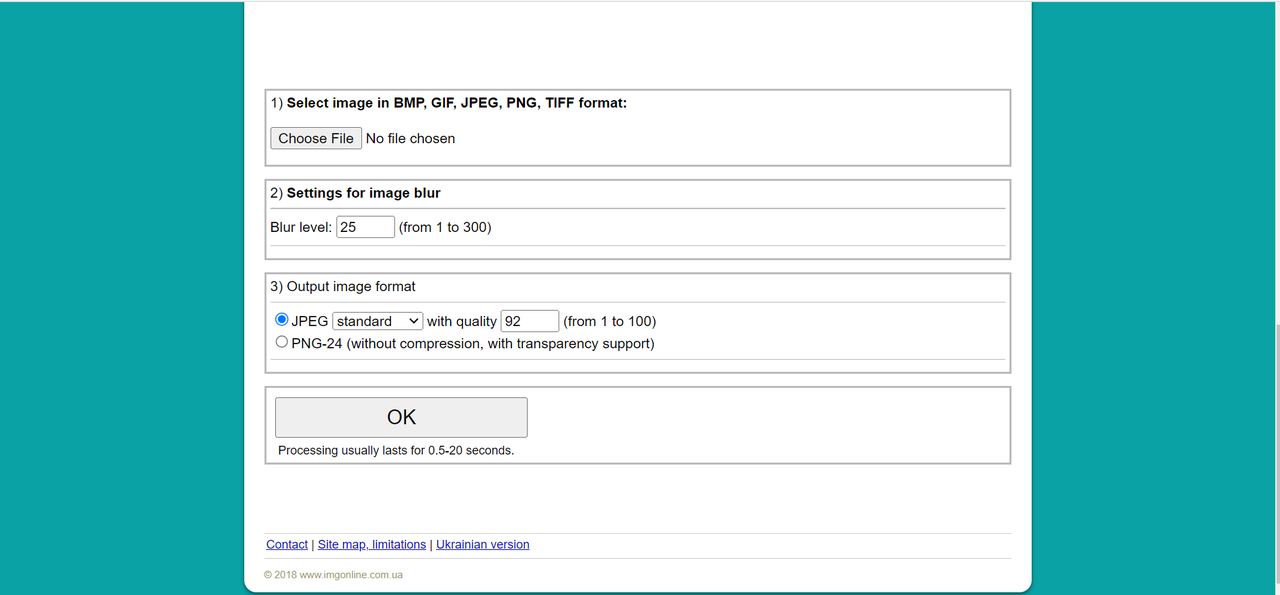 Interface of IMGonline - the best tool to blur photos online