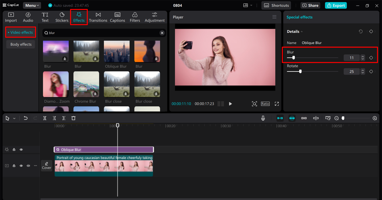 Adding and customizing the blur effect in CapCut desktop video editor