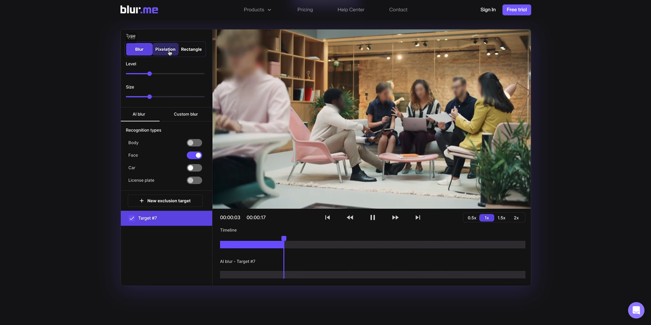 Interface of BlurMe - an online tool to blur the face in the photo