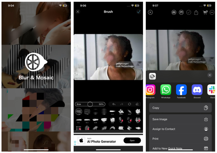 Interface of Blur Photo & Mosaic & Pixel - a dedicated tool to blur faces on mobile