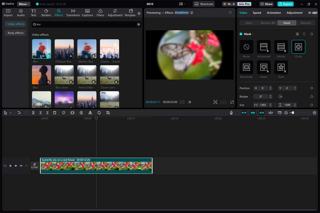 Interface of CapCut desktop video editor - the best way to blur faces in videos