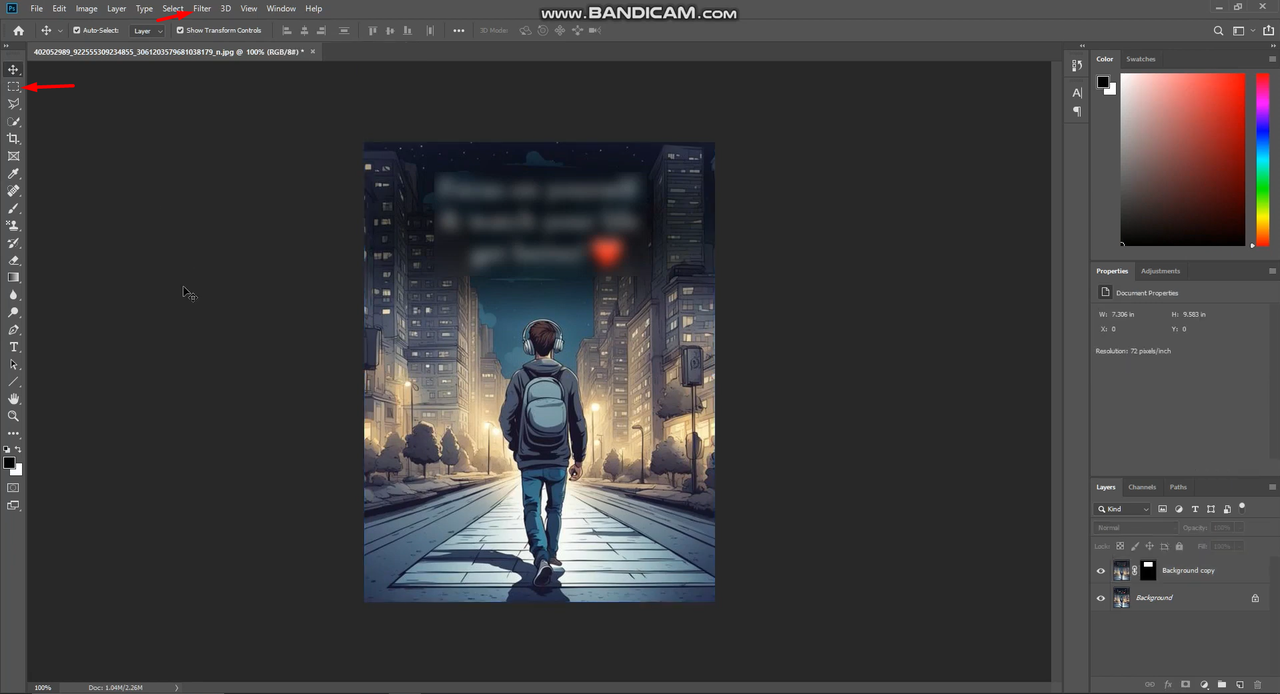 Interface showing how to blur specific areas of image in Photoshop