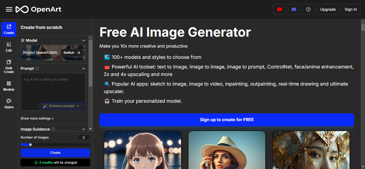 OpenArt AI's interface