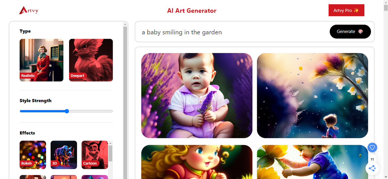 Artvy AI’s interface
