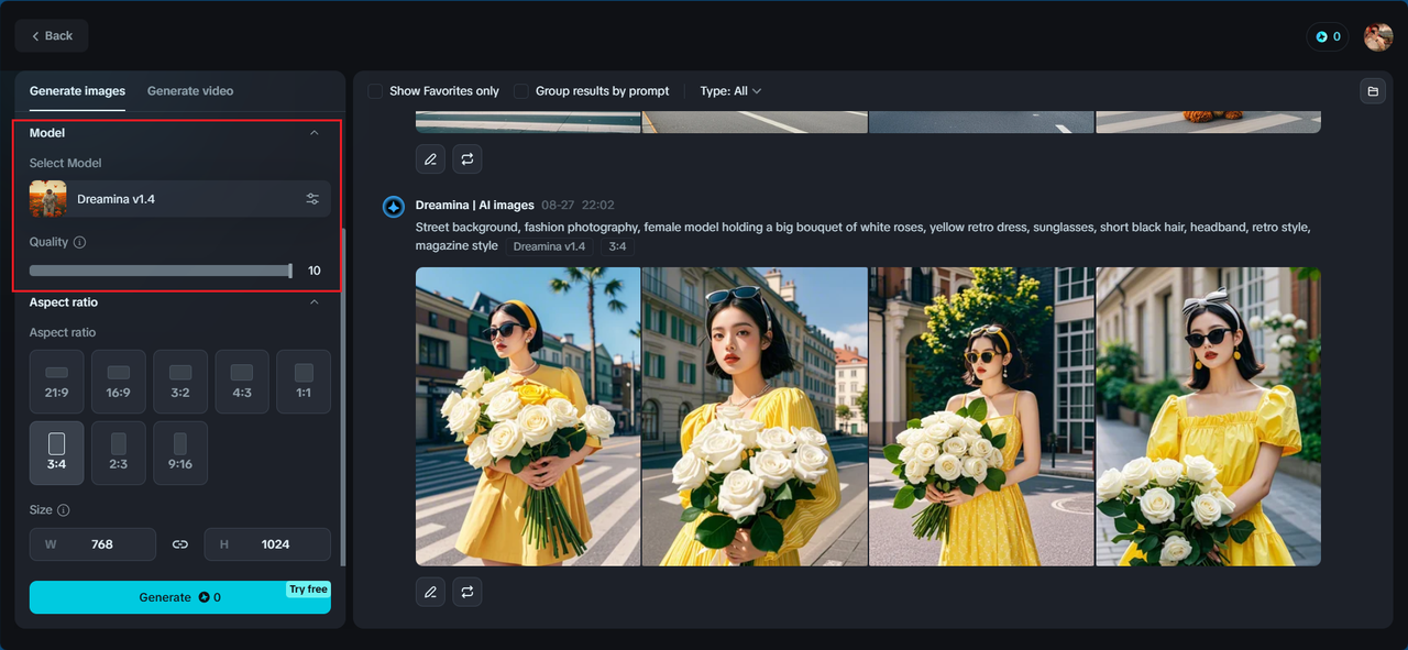Choose a model and select image quality