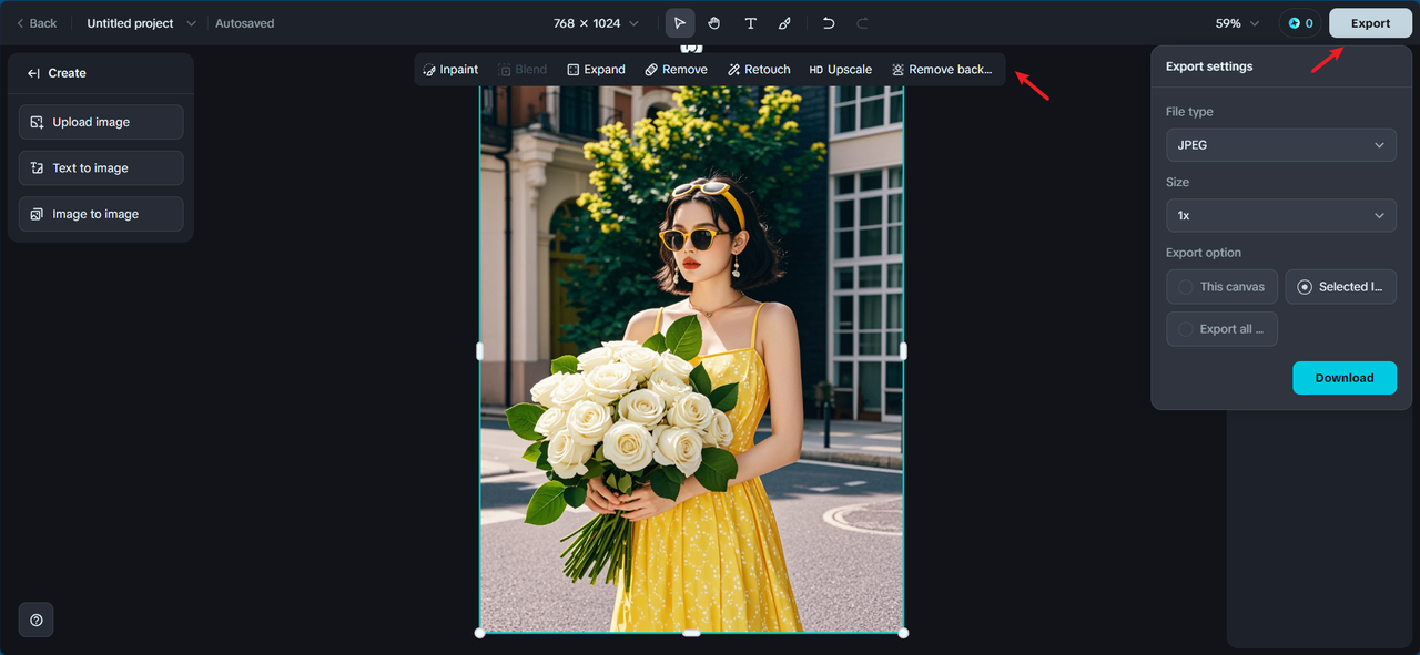 Edit and download AI text-to-image artwork on canvas