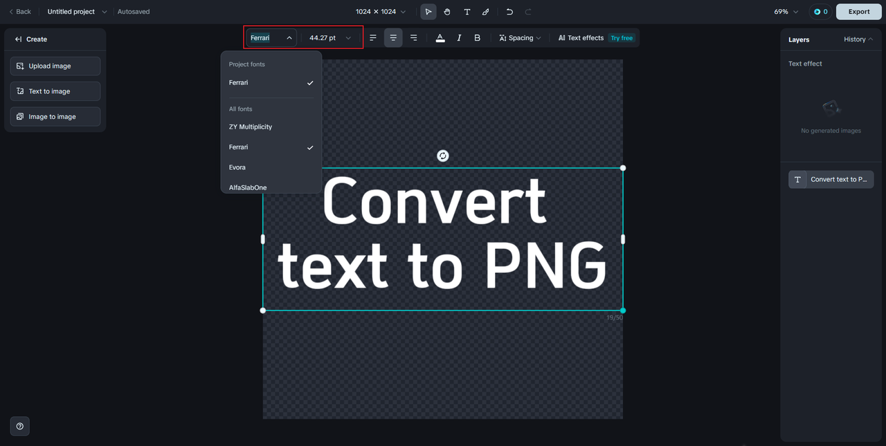 Select font style and adjust font size