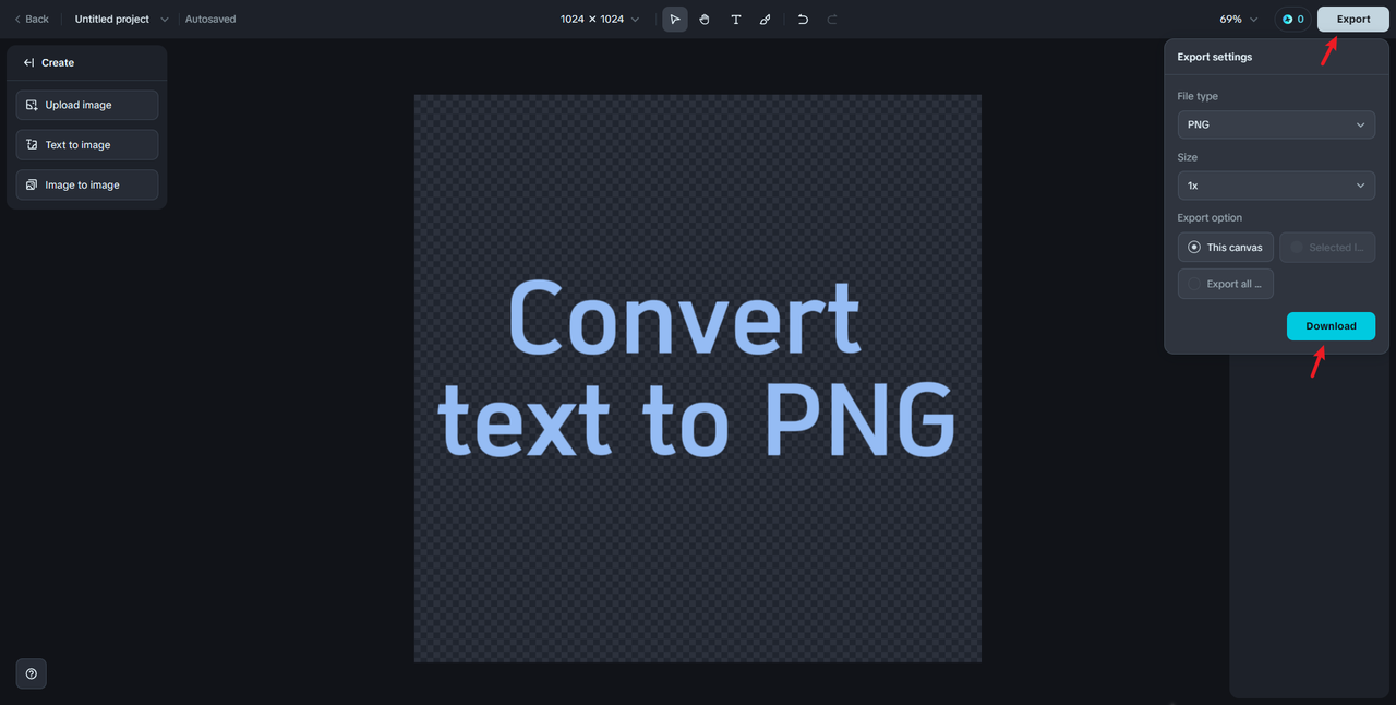 Dreamina export PNG file