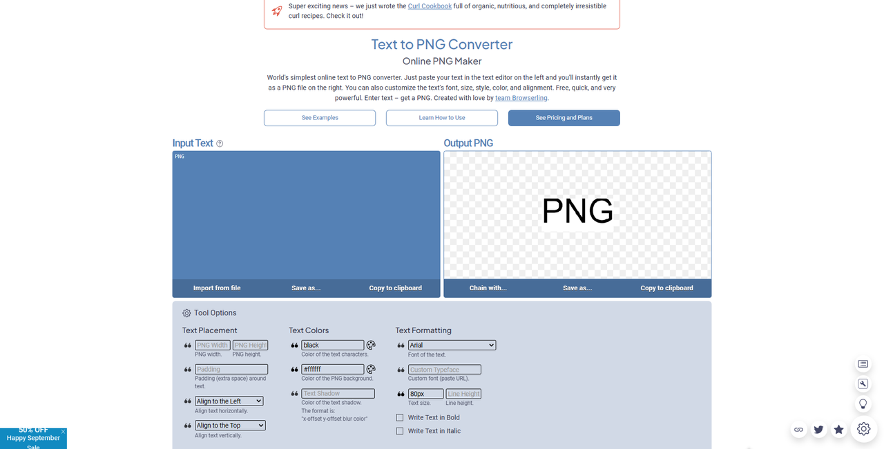 Convert text to PNG in OnlinePNGtools