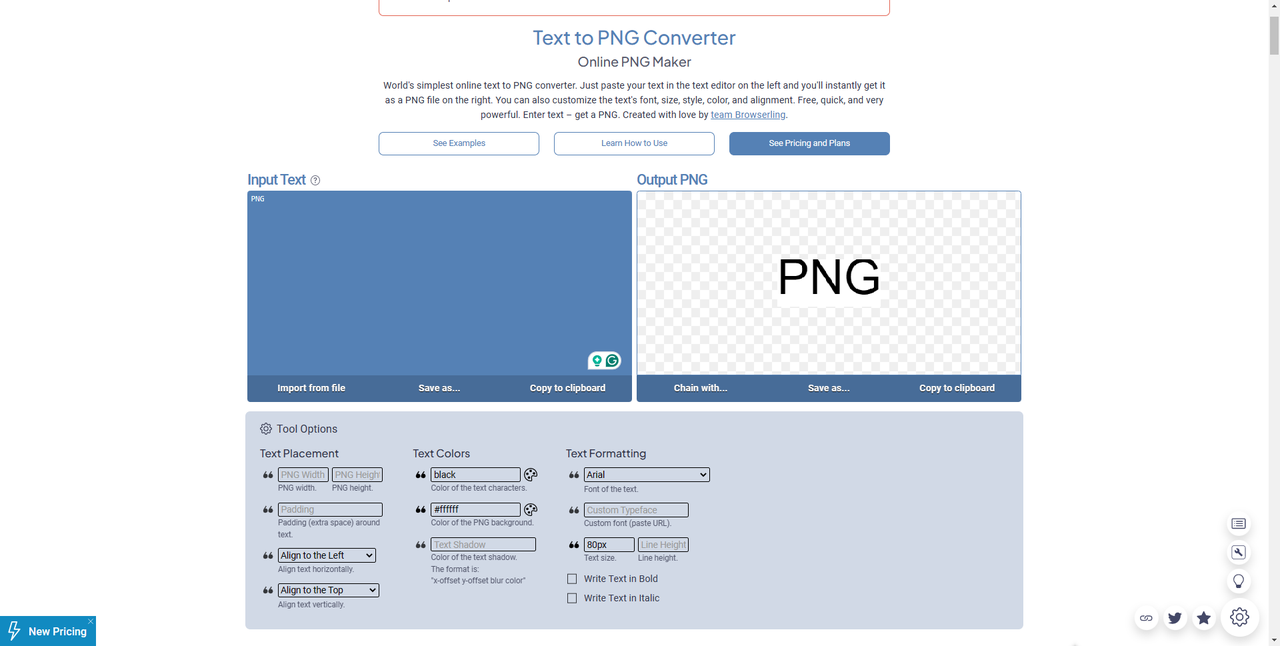 Input text in OnlinePNGtools