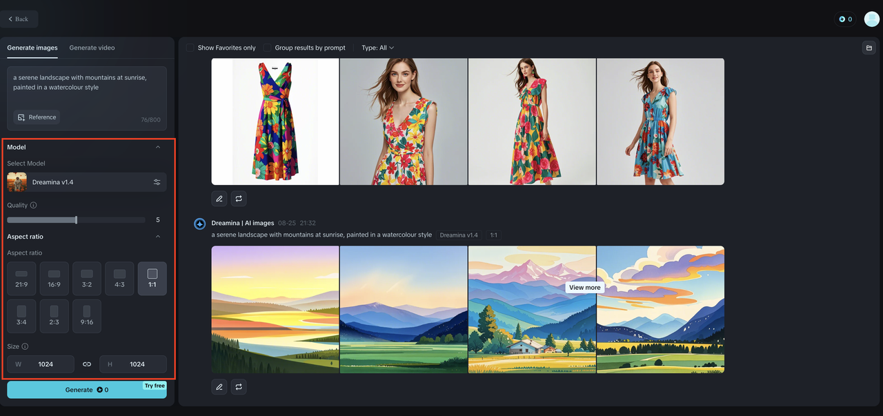 Dreamina adjust settings