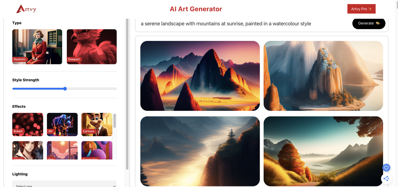 DeepArt.io AI image maker from text