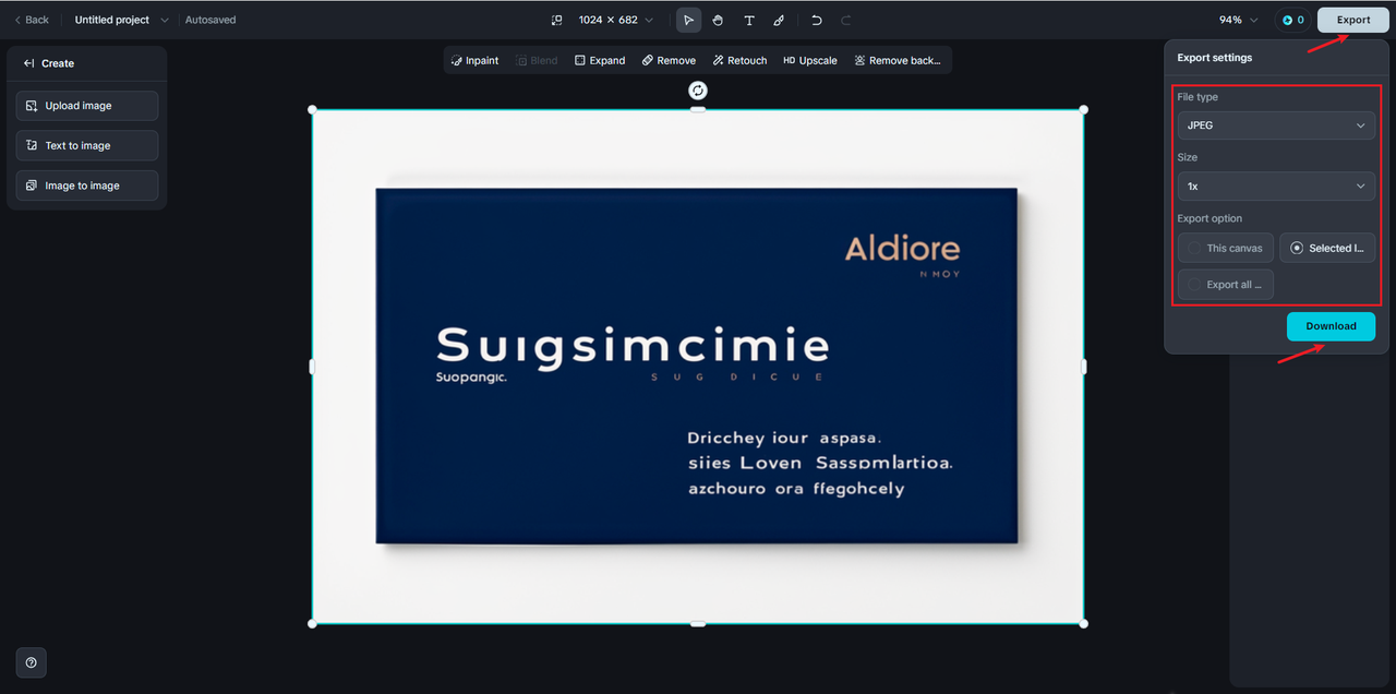 Export edited business card design
