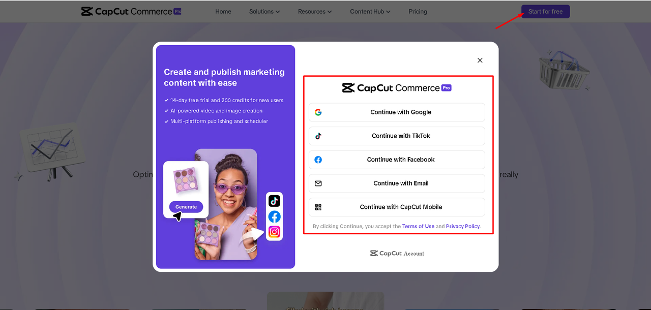 Signing in to Pippit